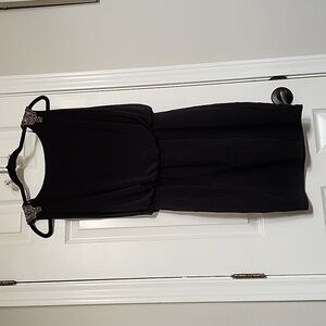 Jodi Kristopher Midi Black Dress with Rhinestone Accent​​​​